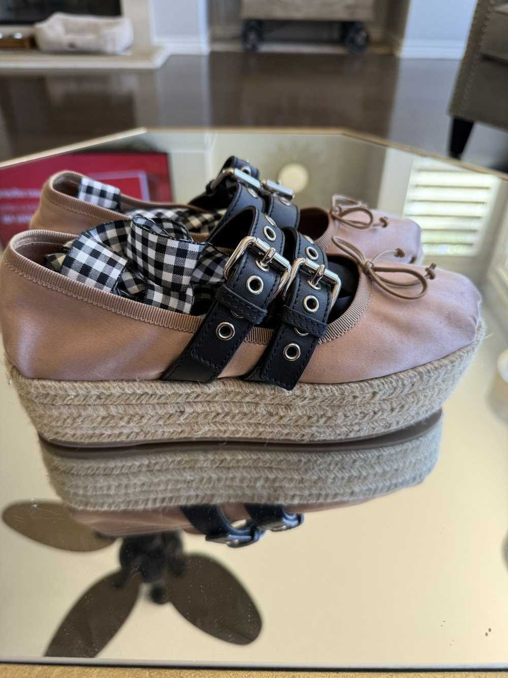 Miu Miu Miu Miu Pink Satin Platform Ballerina Esp… - image 2