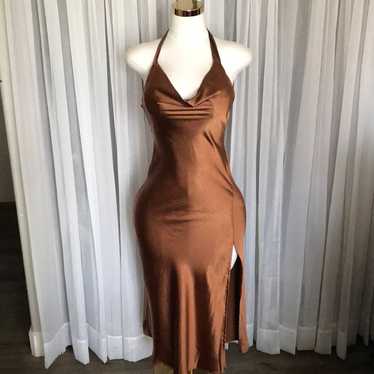 Brown satin halter dress - Gem