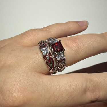 V字型ブラック＆ガーネットスピネルリング　S925 Retro Silver Color Geometric Knuckle Rings Set For Women Eye