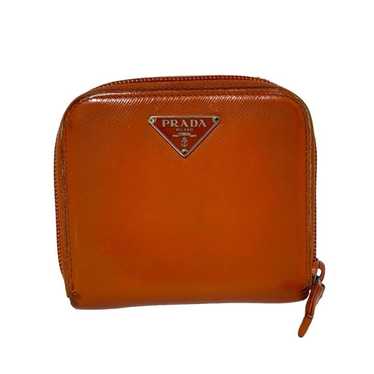 折りたたみ財布 PRADA ORANGE LEATHER WALLET プラダ 二つ折り財布 財布 レディース サフィアーノ メタル
