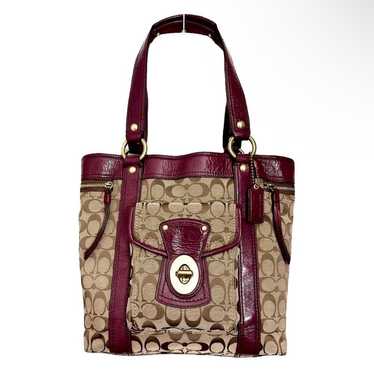 バッグ COACH Legacy 65th Signature Turnlock Bag COACH Signature Legacy Turnlock Shoulder Bag Bordeaux Beige