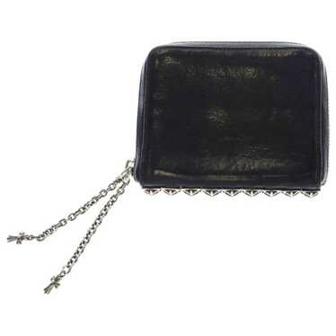Chrome Hearts Black Leather Cross Patch Silver Scroll Wallet
