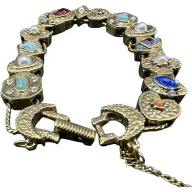アクセサリー hc USA vintage goldette bracelet Vintage Signed Goldette NY Variety 3D Panels Charms Slides