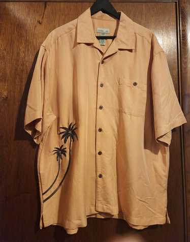 Trader Bay Palm Tree Orange Hawaiian Button Up Do… - image 1