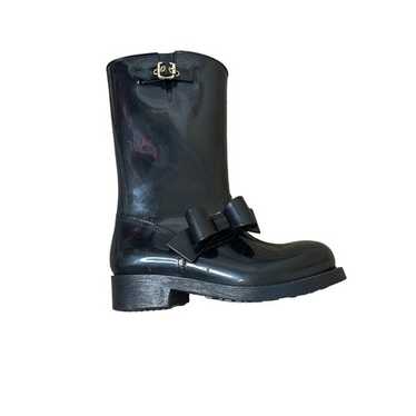 ミドルブーツ RED VALENTINO Women Boots WQ0S0E38ADW0NO BLACK RED VALENTINO BLACK BOW MID-CALF RUBBER RAIN BOOTS SIZE 36