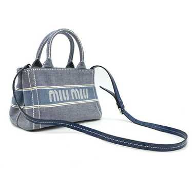 【超希少】MIUMIU Jacquard Denim 2way Handbag Miu Miu Biker Denim Tote Bag Shoulder Bag 2way bag Leather