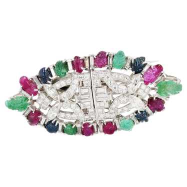 Platinum, Diamond, Carved Ruby, Carved Emerald, A… - image 1