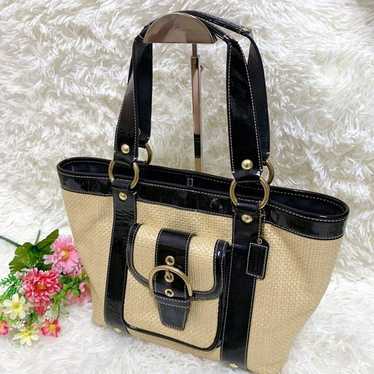 未使用級 黒 vintage coach old straw bag かごバッグ RARE VINTAGE COACH (OLD COACH オールドコーチ) CLASSIC
