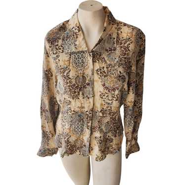 Tess blouse mini dress｜beige Vintage TESS Blouse 100% Silk Designer Shirt Tess Beige and