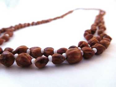 Vintage Hand Carved Wooden Bead Necklace - image 1
