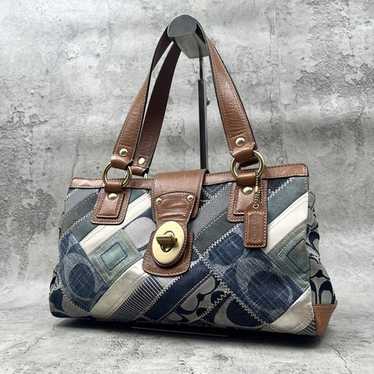 バッグ Coach Hampton Denim Patchwork Satchel Coach hampton denim patchwork - Gem