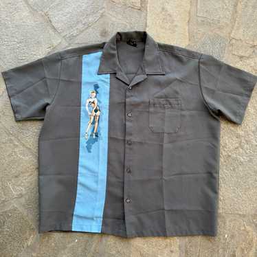 ウェア・シャツ Steady Last Call Bowling Shirt Mens XL VTG Steady Last Call Shirt Mens XL Short Sleeve Black Pinup