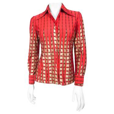 LANVIN PARIS VINTAGE 70s フランス製 総柄 シルクシャツ Lanvin Vintage 1970s Parisian Arc de Triomphe Novelty Print