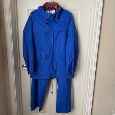 Vintage Men's Columbia PVC Rain Suit Jacket & Pants Blue Sz