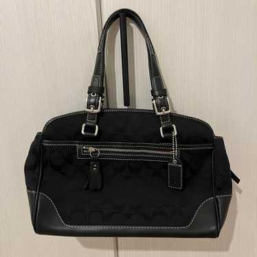 バッグ Coach 2 Way Boston Travel Leather Bag Coach Vintage Old Boston Bag 2-Way Black Leather Travel