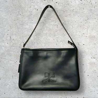 Vintage Courreges Leather Bag | 00s Contrast Pipping Metal