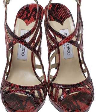 Jimmy Choo Red Python Keenan Python Platform Sand… - image 1