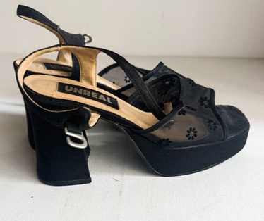 Vintage Y2K Unreal Black Mesh Detail Chunky Heels 