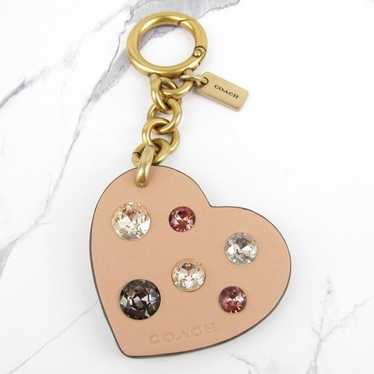 未使用✨COACH Bag Charm Heart Studded Pink Rare COACH Heart Hearts Keychain Pink Blue Hearts Purse