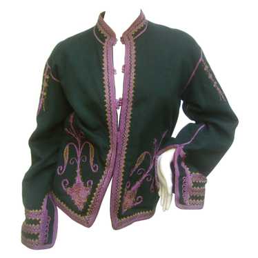 Exotic Embroidered Green Wool Jacket C 1970s - image 1
