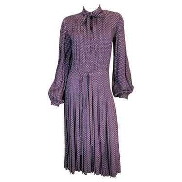 Albert Nipon Plum With Grey Mini Circles Pleated … - image 1