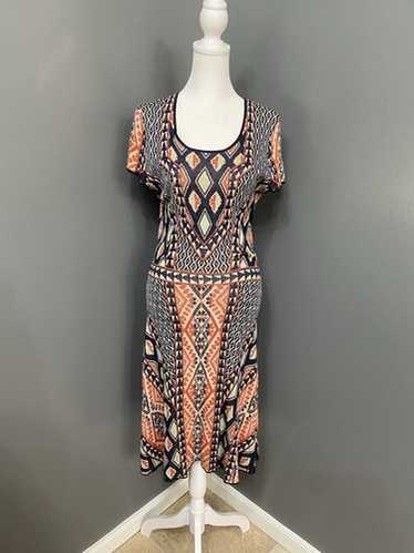 BCBG Maxazria-Blue Orange & White Print Kayla SILK