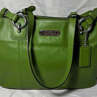 バッグ coach leather shoulder green vintage Coach Vintage Hunter Green Leather and Suede Kiss Lock