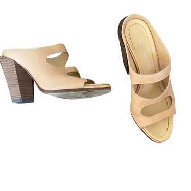 Burberry★素敵！Light Almond Leather Heel Sandals Burberry Light Almond Tan Leather Cut Out Block Heel Sandals
