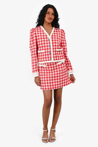 Miu Miu 2019 Red/White Wool Check Patterned Tweed… - image 1