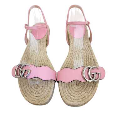 Gucci★Pink Leather Raffia GG Marmont Espadrille Sandals Gucci Women's Pink Leather Raffia GG Marmont Espadrille Flat