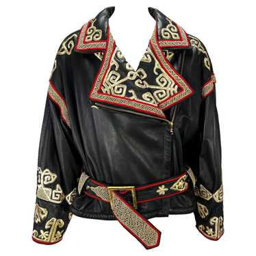 N*様 80s vtg valentino short leather bomb Valentino Men's Leather Jacket Black L Vintage Bomber Rare