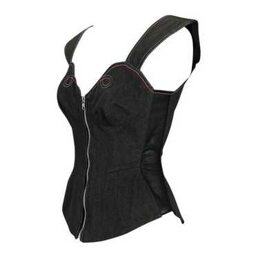Late 1970s Thierry Mugler Denim Mesh Corset Busti… - image 1