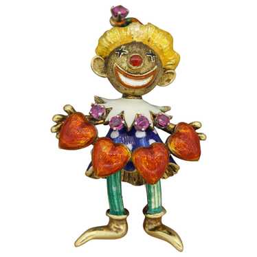 Ruby Enamel Gold Jester Brooch - image 1