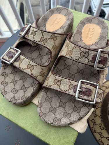 サンダル GUCCI Men Sandals Gucci Men Cancas GG Supreme Tigers Print Sandal Black 7 US/6