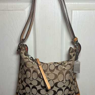 バッグ Coach y2k Signature Shoulder Hand Bag Vintage Y2K Coach Signature Canvas and Leather Trim Shoulder