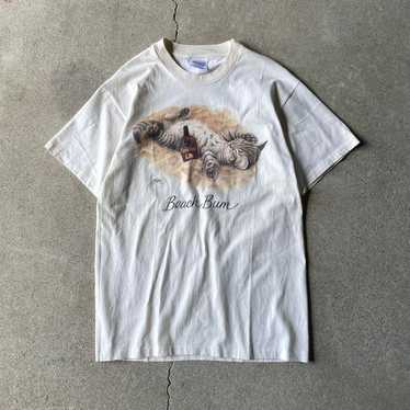 【USA製】90s BOB HARRISON プリント Tシャツ 猫 アニマル 古着 90s USA製 Bob Harrison 猫 ネコちゃん アニマル 両面 T