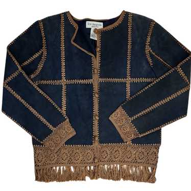 usa vintage ✴︎ デニムJK ✴︎ lew magram Lew Magram Denim Jacket Embroidered Beaded Gold Trim Women's