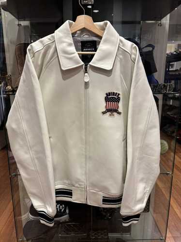 AVIREX U.S.A. ホワイトフェイクレザージャケット 5XL AVIREX leather jacket white vintage varsity coat 90s hip hop
