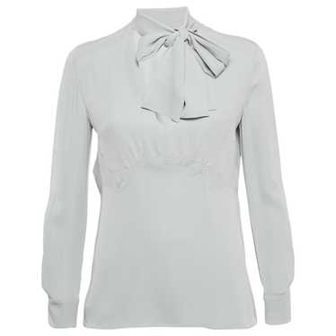 トップス MIU MIU Silk Chiffon Frill Shirt Miu Miu Off-White Stars Print Silk Embellished Closure Shirt