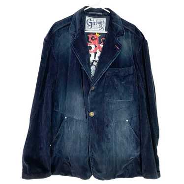★Marithe + Francois Girbaud★ EMBROIDERY LOGO CORDUROY SHOU W VINTAGE DENIM CLASSIC LOGO CROP HOODIE ZIPUP blue
