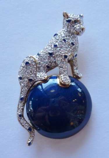 Vintage rhinestone enamel panther - Gem