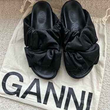 人気♦Ganni♦サテン ミュール Leopard Leopard Print Satin Ruched Midi Dress | GANNI US