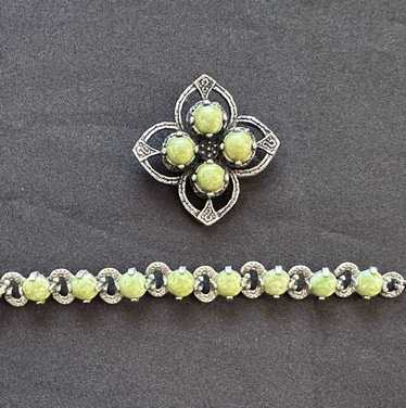 英国製 MIRACLE ヴィンテージブレスレット faux agate Miracle Britain Silver Tone Link Bracelet with Faux Agate