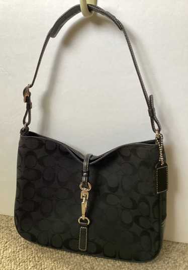 COACH 6091 シグネチャーハンプトン ショルダーバッグ ブラック VTG Y2K Coach 6091 Hampton Black Signature Canvas Leather