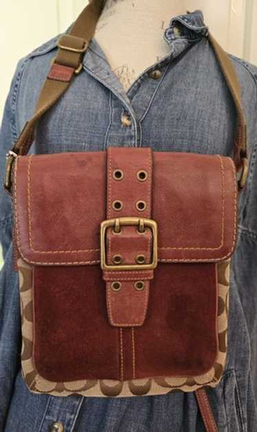 希少✨OLD COACH Soho Suede Brown Shoulder Coach 6818 SMALL Vintage Soho Y2K Brown Suede & Signature C