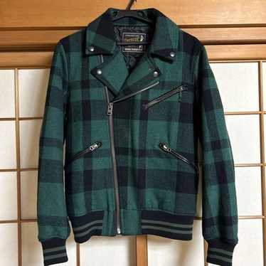 ジャケット・アウター HYSTERIC GLAMOUR WOOL DOUBLE RIDER COAT Hysteric Glamour Double Rider Jacket Wool Check Blue Free