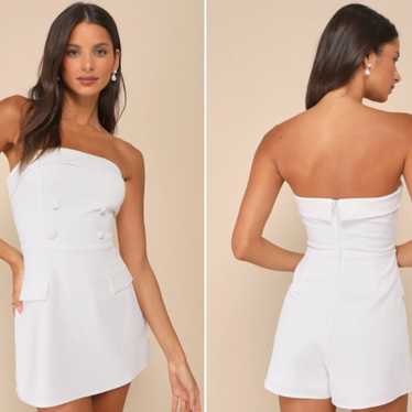Upscale Pose White Button-Front Strapless Romper - image 1