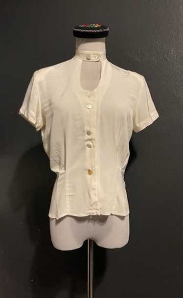 1940s Ruffled rayon silk blouse ヴィンテージ Yves Saint Laurent 1980s Iridescent Burnt Orange Raw Silk