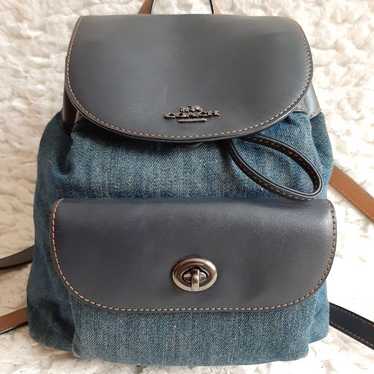 バッグ Vintage Coach Turnrock Blue Daypack COACH Azure Blue Leather Mini Turnlock Rucksack Backpack