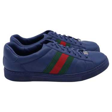 GUCCI エンボス加工 スニーカー 青　サイズ5.5 GUCCI Black & Blue Leather/Canvas GG Basket Low Top Men's